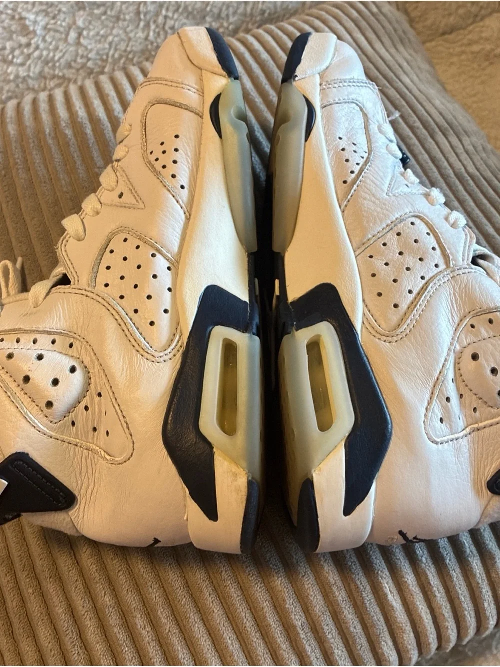 Jordan White and Navy High-Top Basketball Sneakers